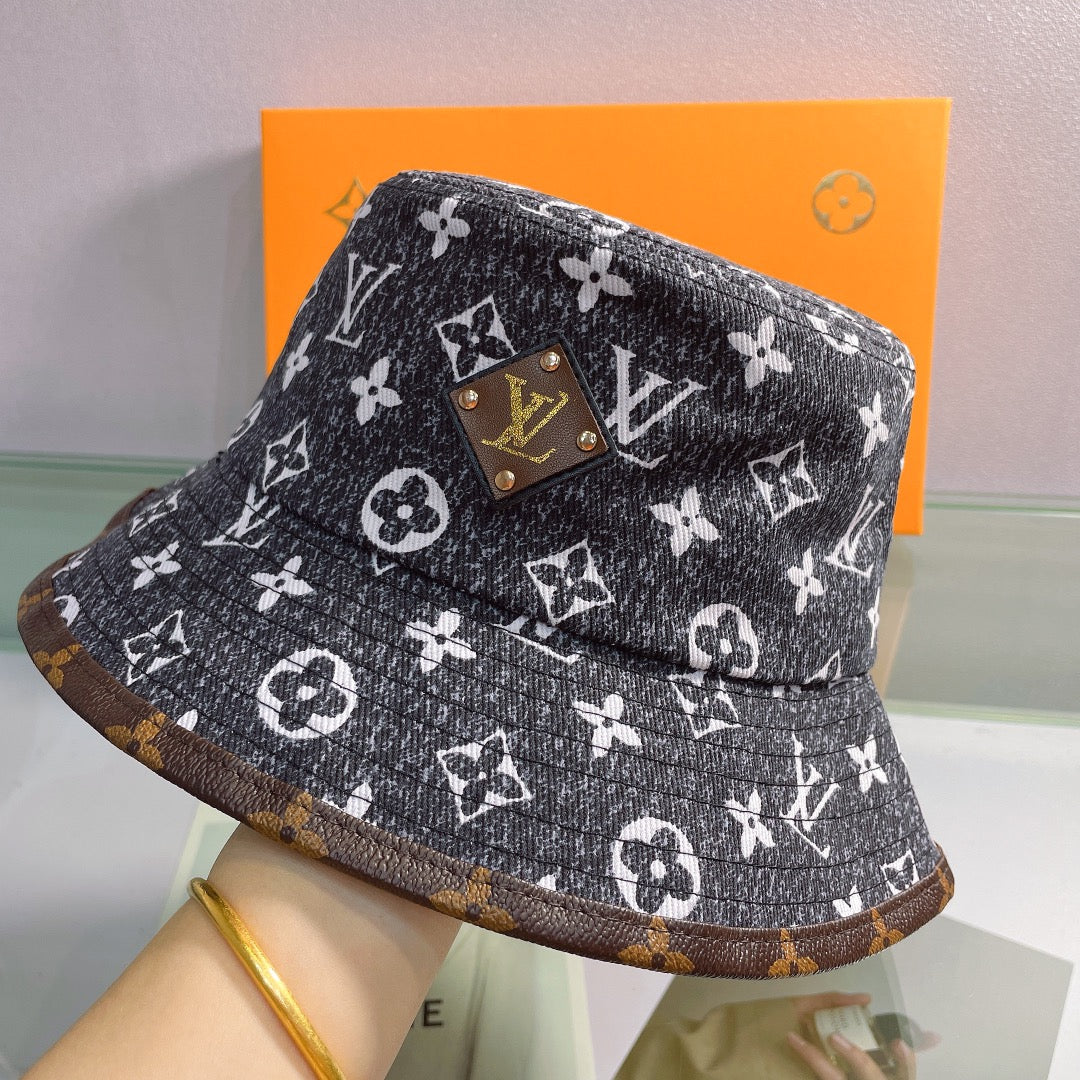 Classic Print Leather Brim Bucket Hat