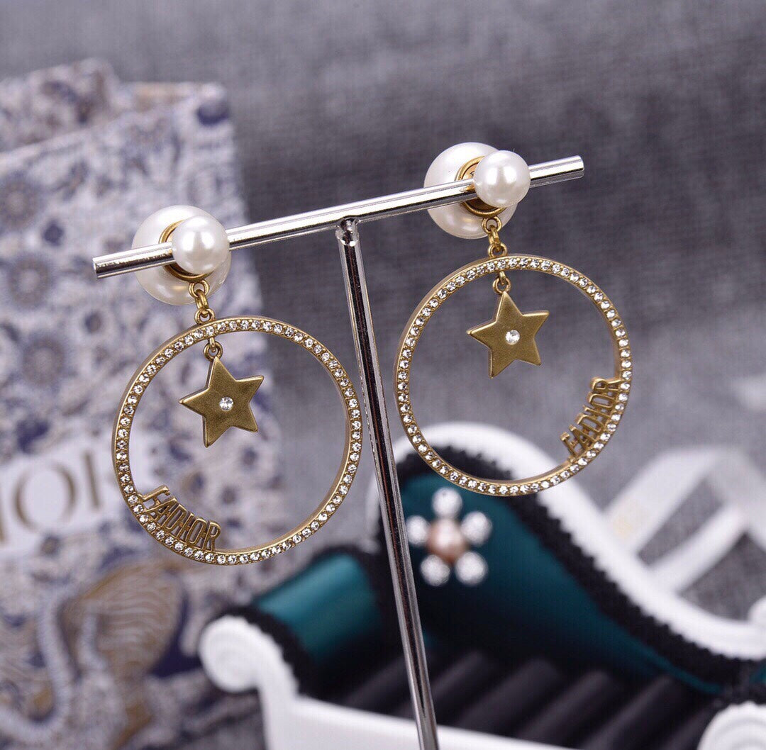 Big Circle Star Pearl Earrings