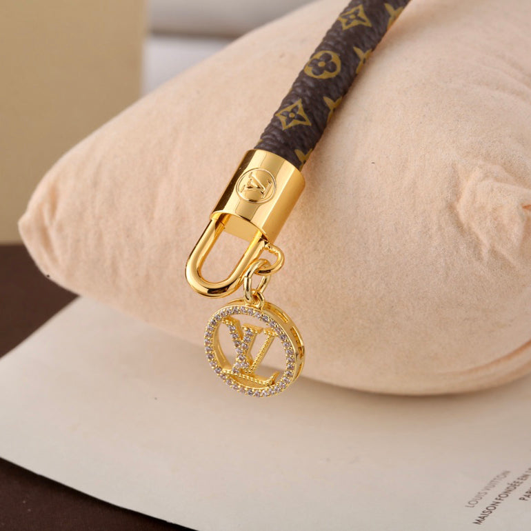 Logo Pendant Monogram Leather Bracelet