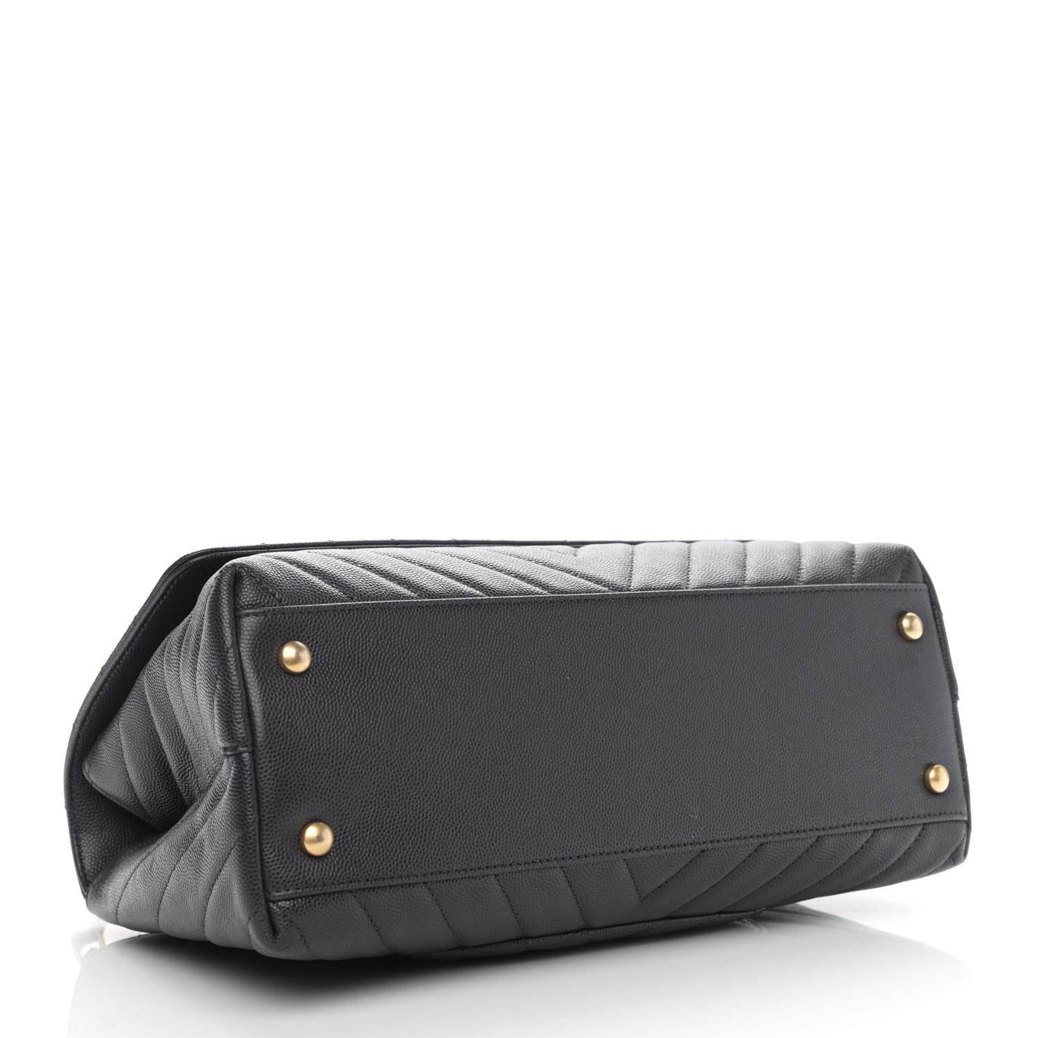 Caviar Chevron Quilted Small Coco Handle Flap Dark Grey