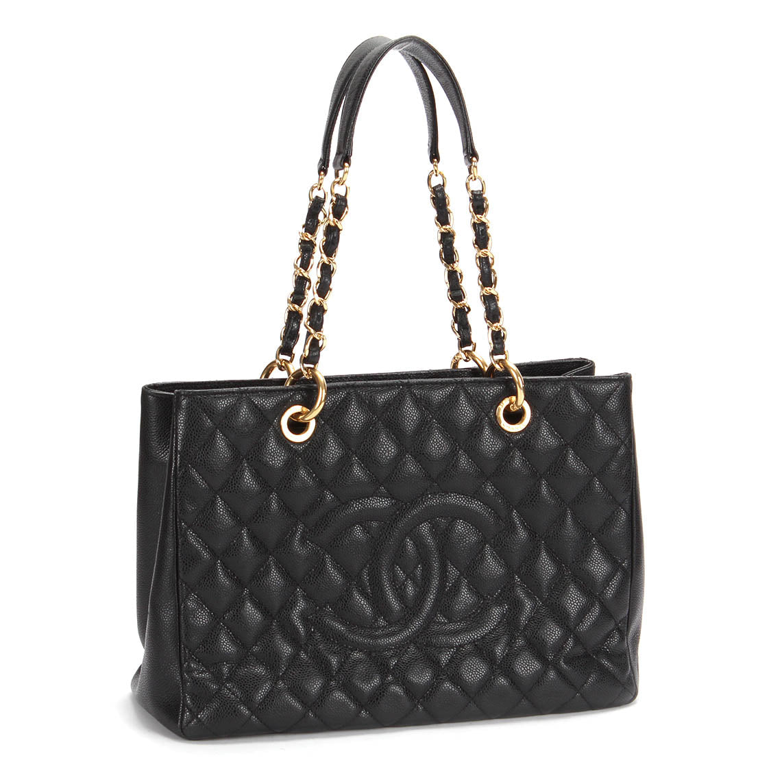 Caviar Quilted Grand Shopping Tote GST Black - Gold chain