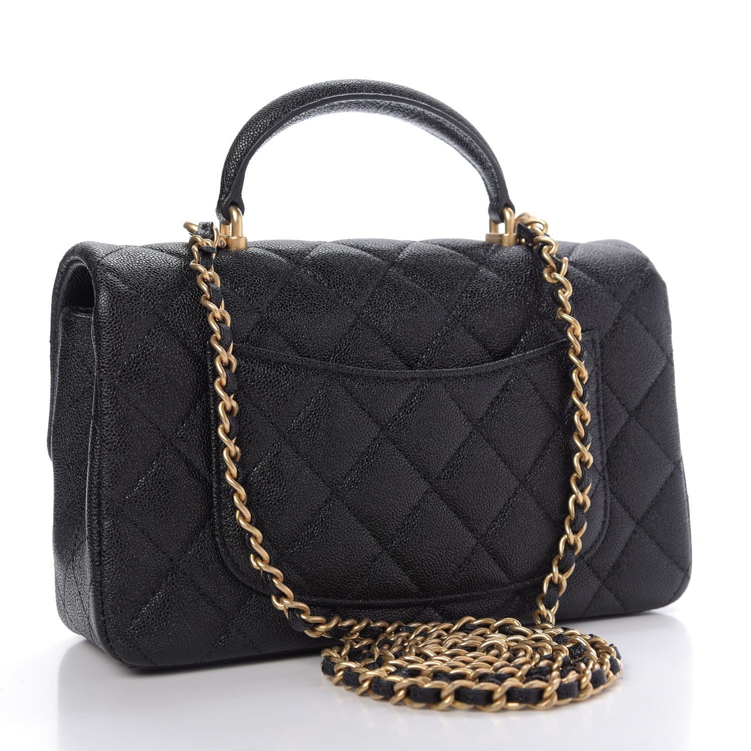 Caviar Quilted Mini Top Handle Rectangular Flap Black