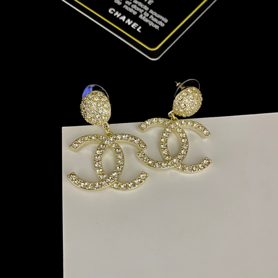 Shiny Full Diamond Logo Earrings