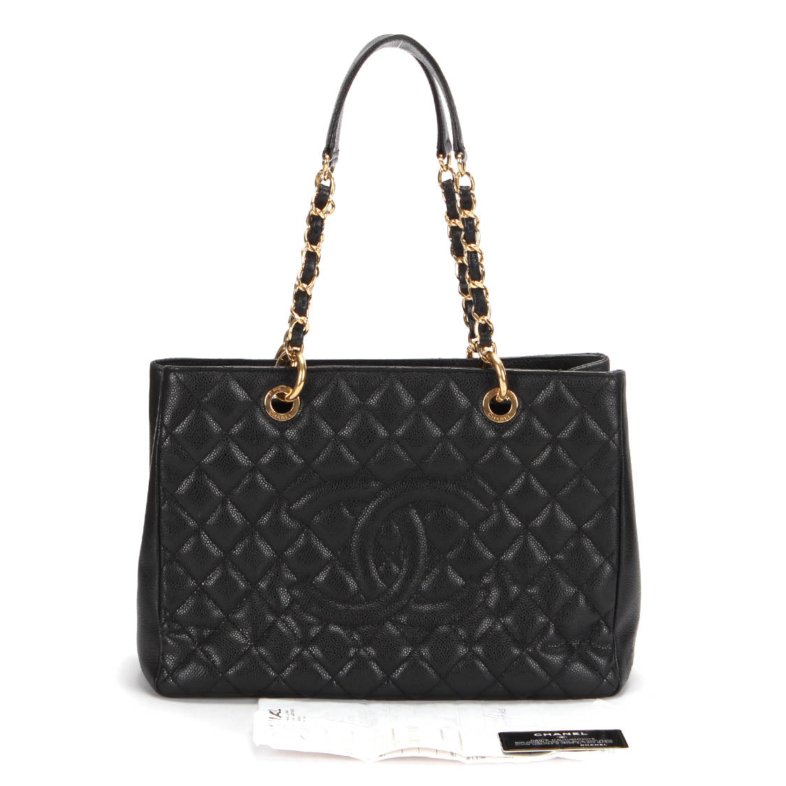 Caviar Quilted Grand Shopping Tote GST Black - Gold chain