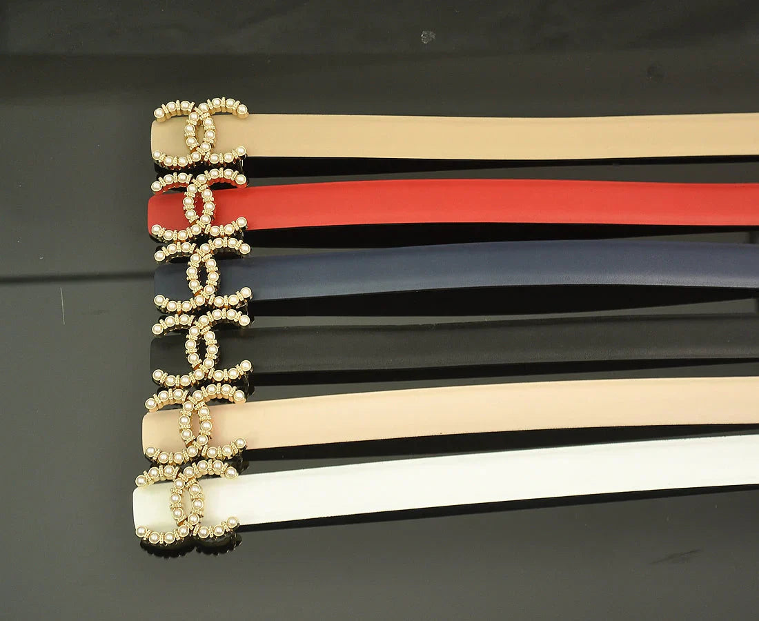 6 color luxury double C pearl rhinestone belt