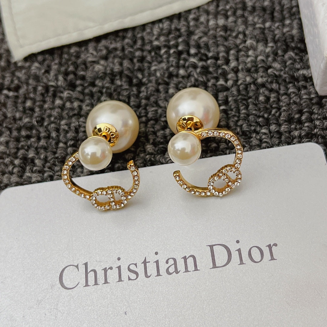 Versatile Diamond Letter Pearl Earrings