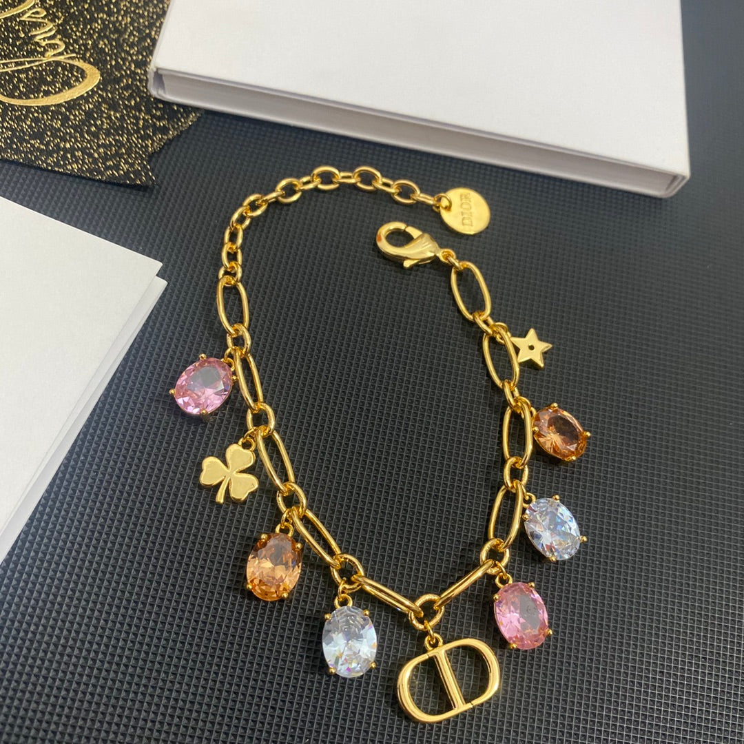 Simple Colored Crystal Diamond Pendant Bracelet