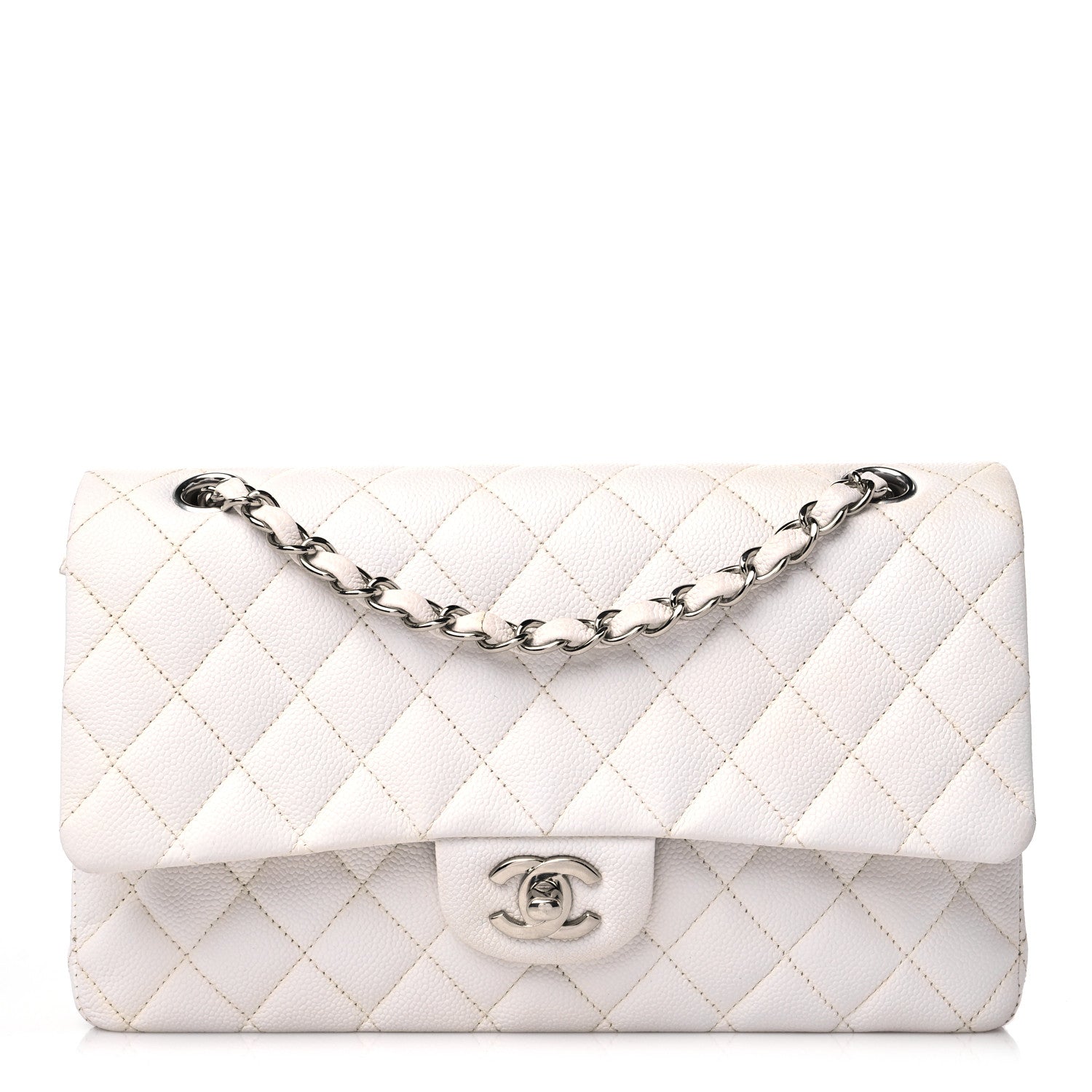 Caviar Quilted Medium Double Flap White