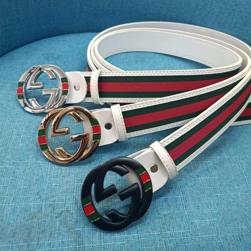 3 Colors Luxury Double G Stripe Leather Belt