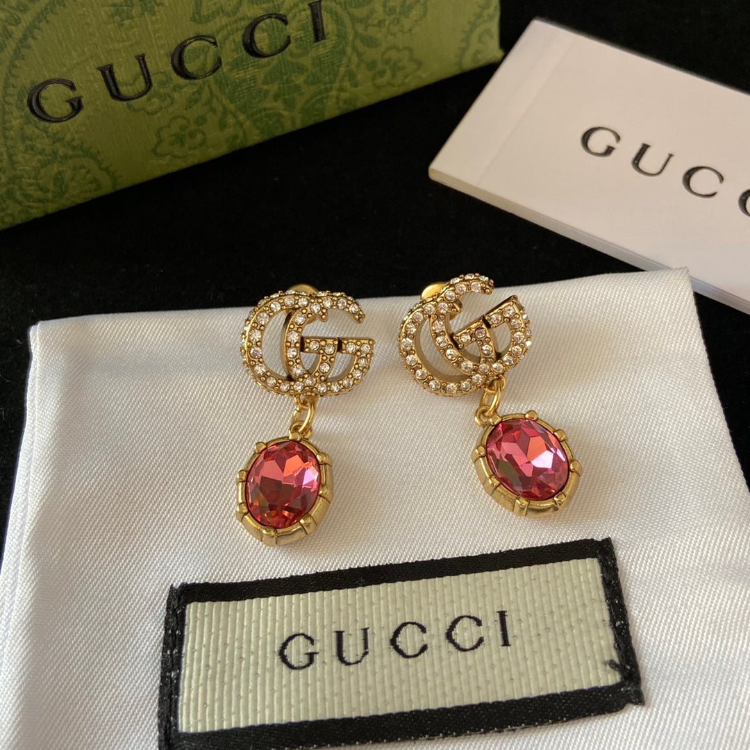 Double G Pink Diamond Drop Earrings