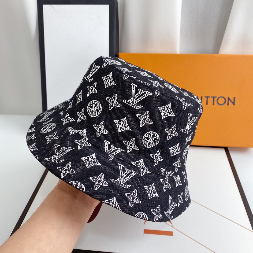 Monogram Print Denim Bucket Hat