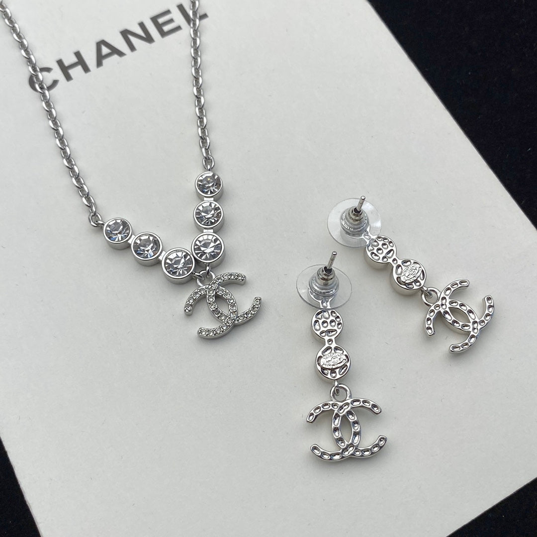 Crystal Diamond Earrings Necklace Set