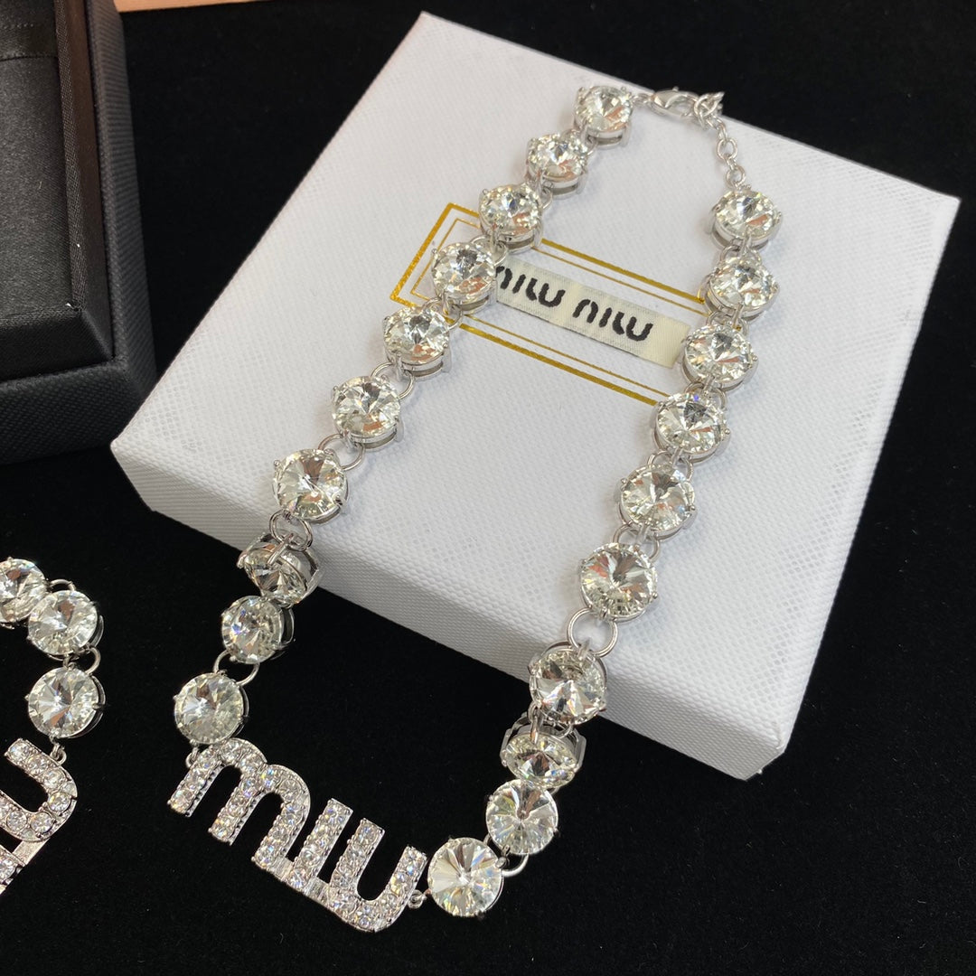 Sparkling Crystal Diamond Bracelet Necklace Set