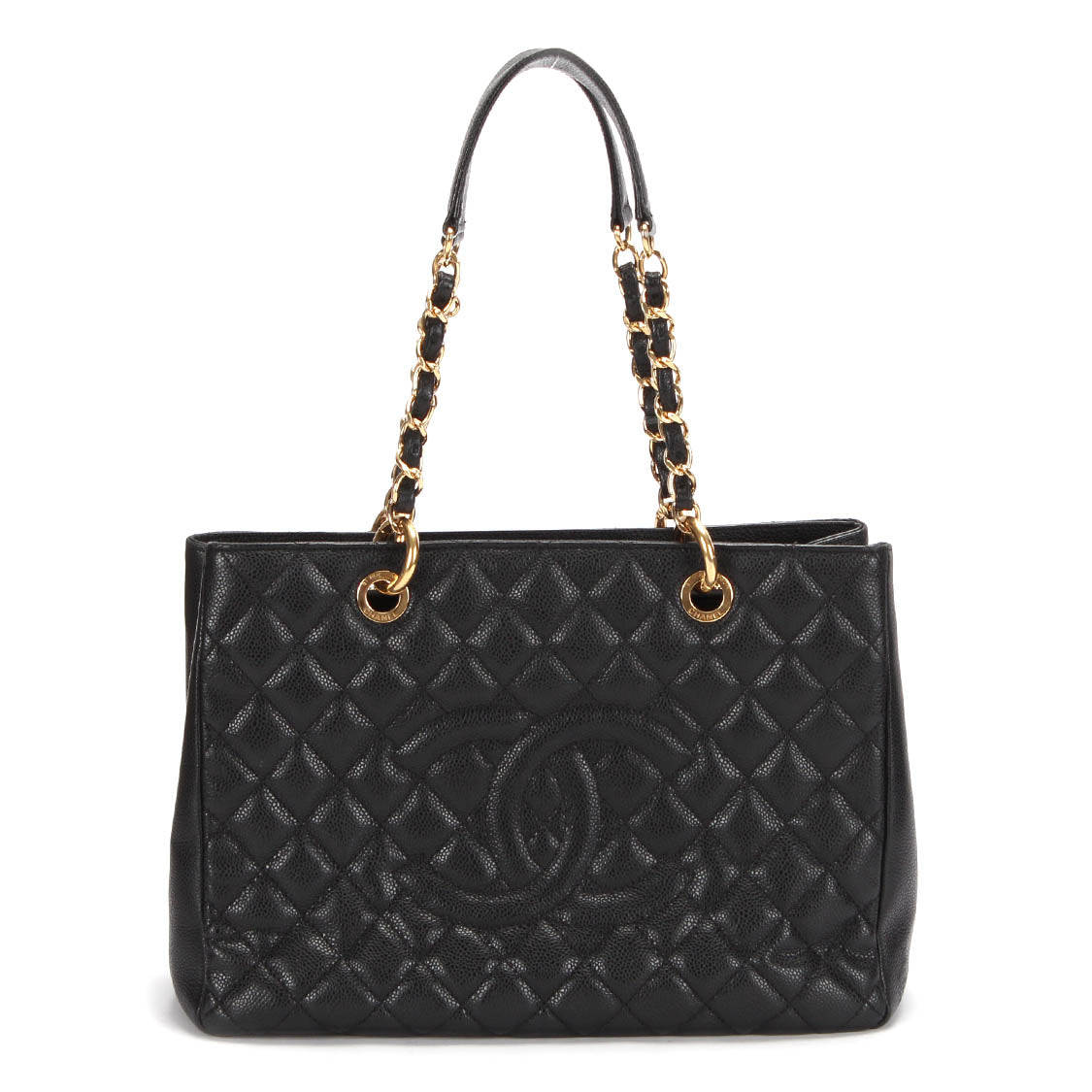 Caviar Quilted Grand Shopping Tote GST Black - Gold chain