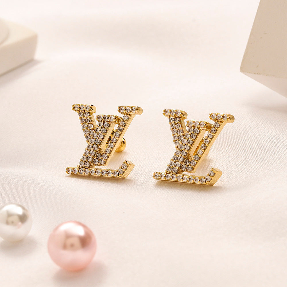 Trendy Full Zircon Logo Stud Earrings