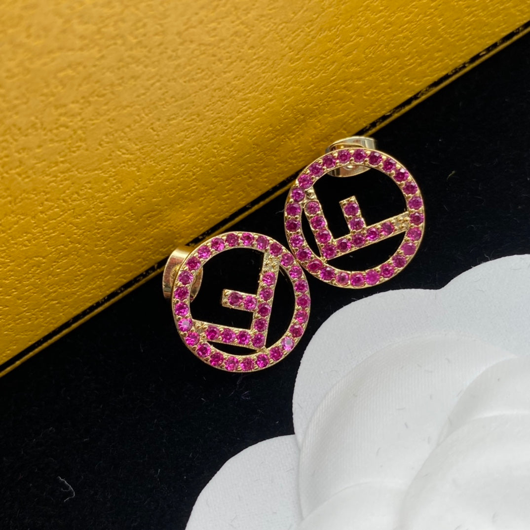 Pink Diamond F Letter Earrings