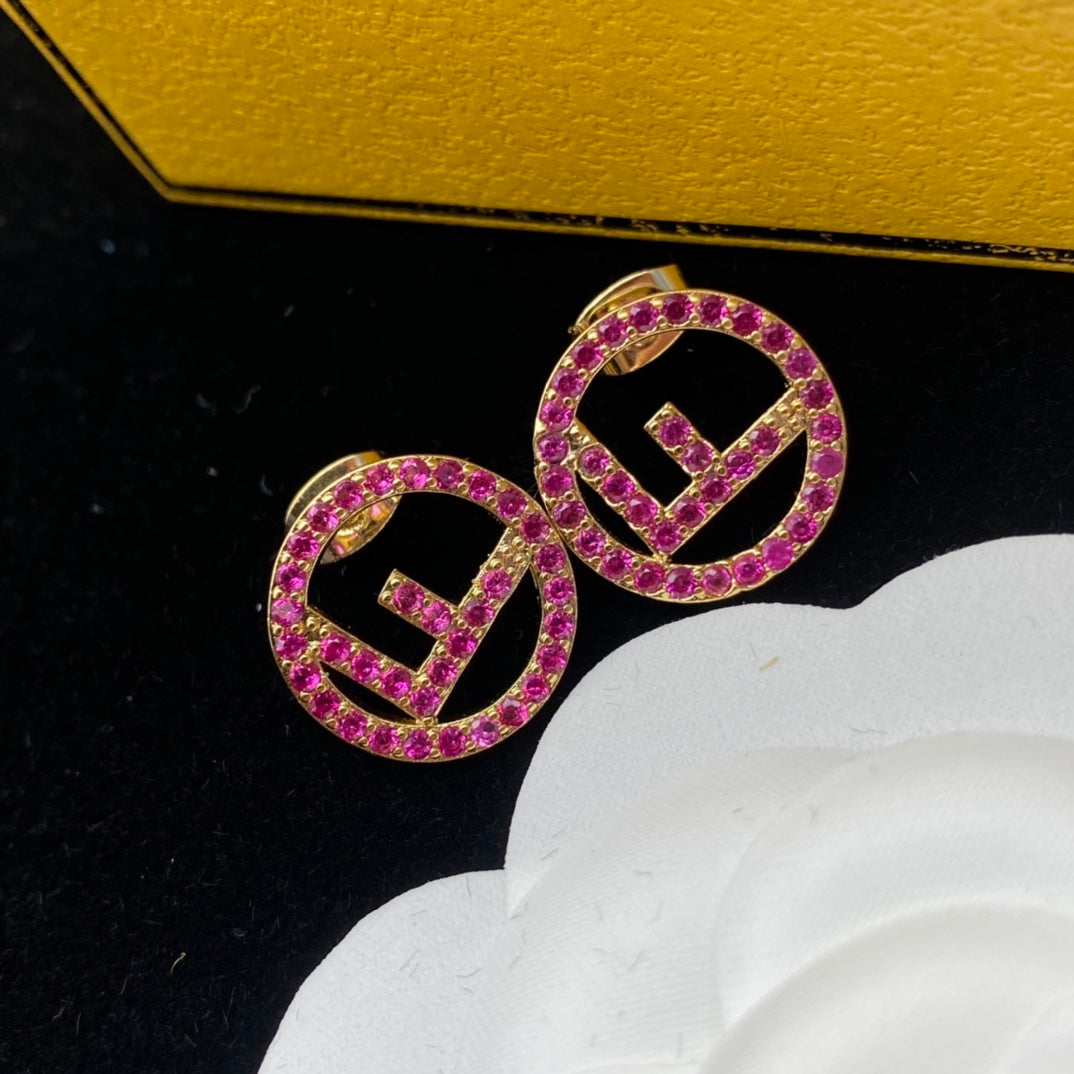 Pink Diamond F Letter Earrings