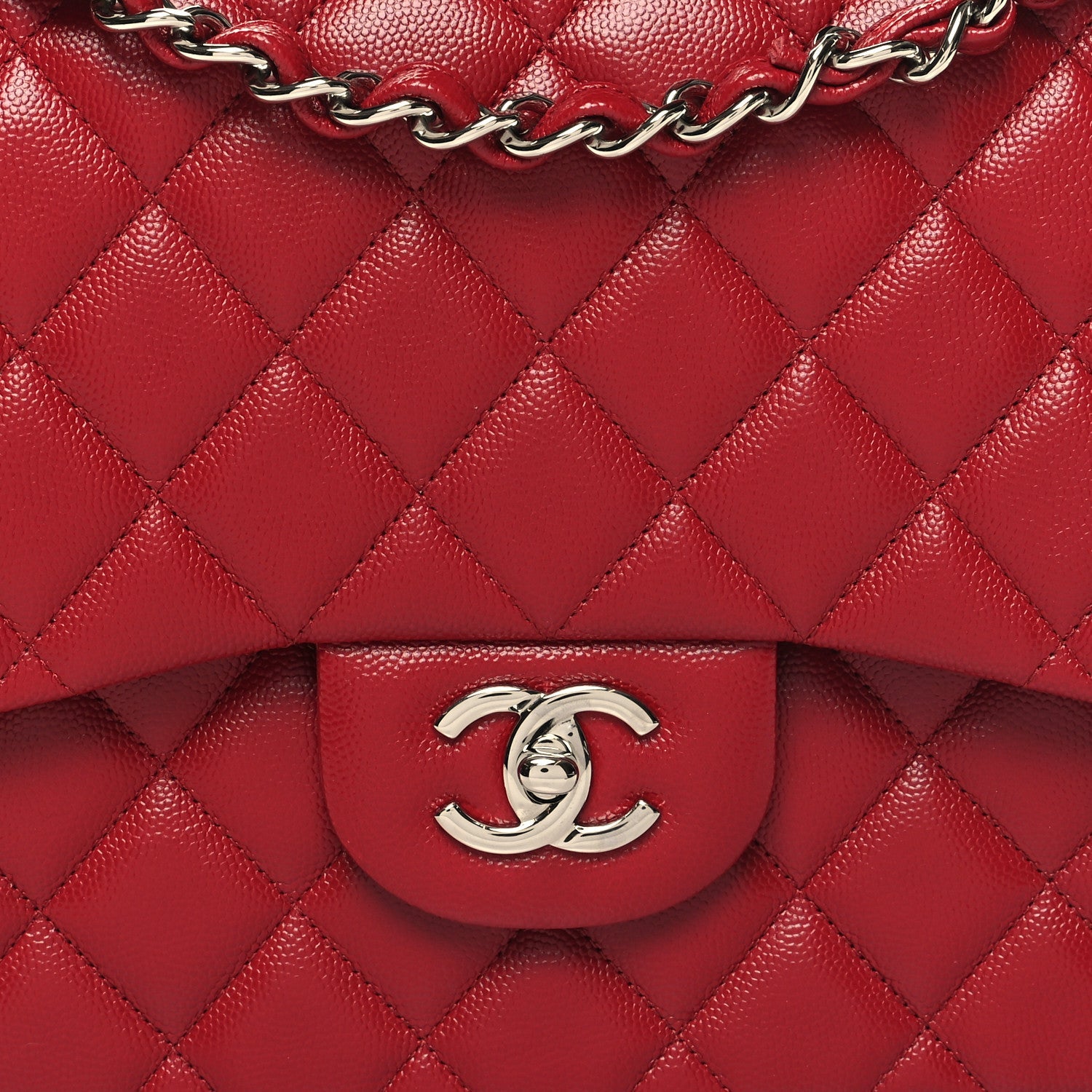 Caviar Quilted Jumbo Double Flap Red