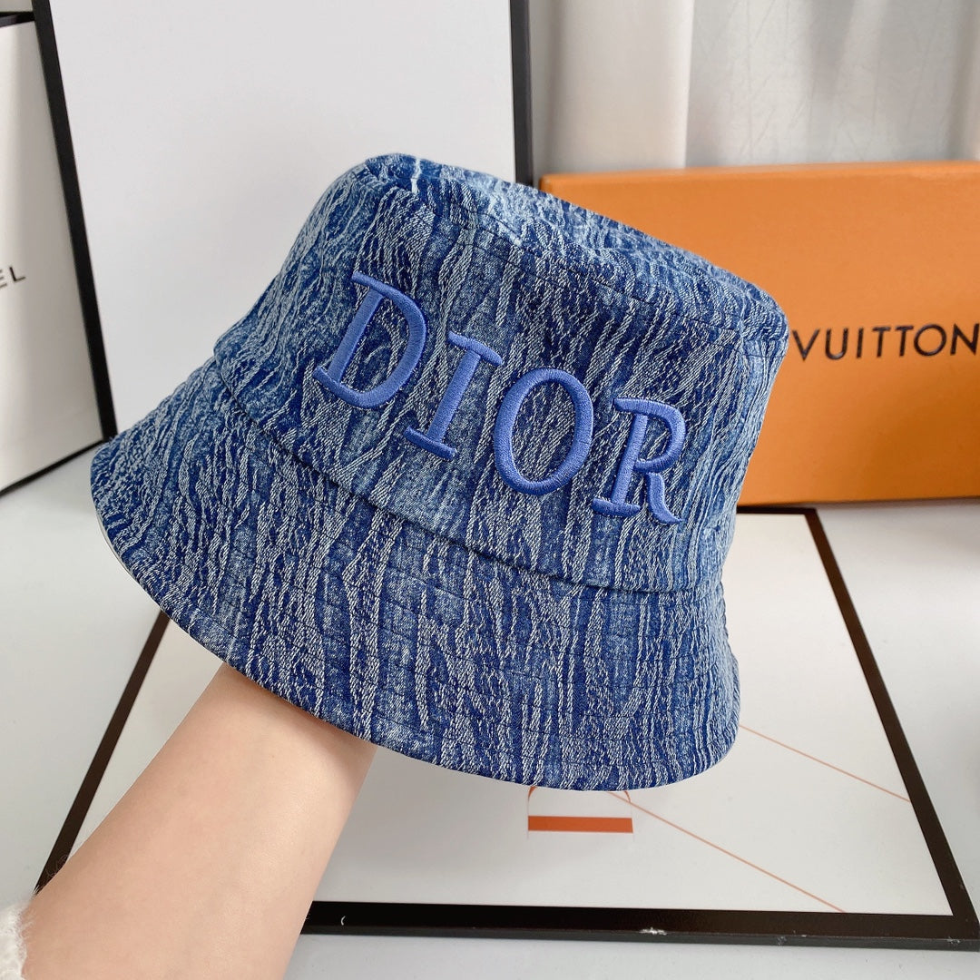 Letter Embroidered Denim Bucket Hat