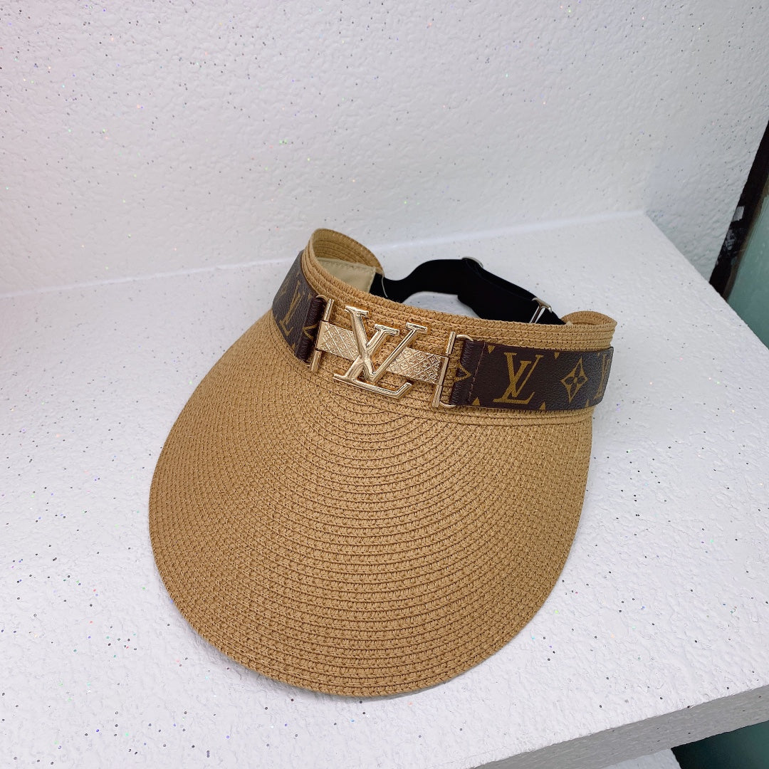 Empty Top Metal Logo Elastic Band Straw Hat