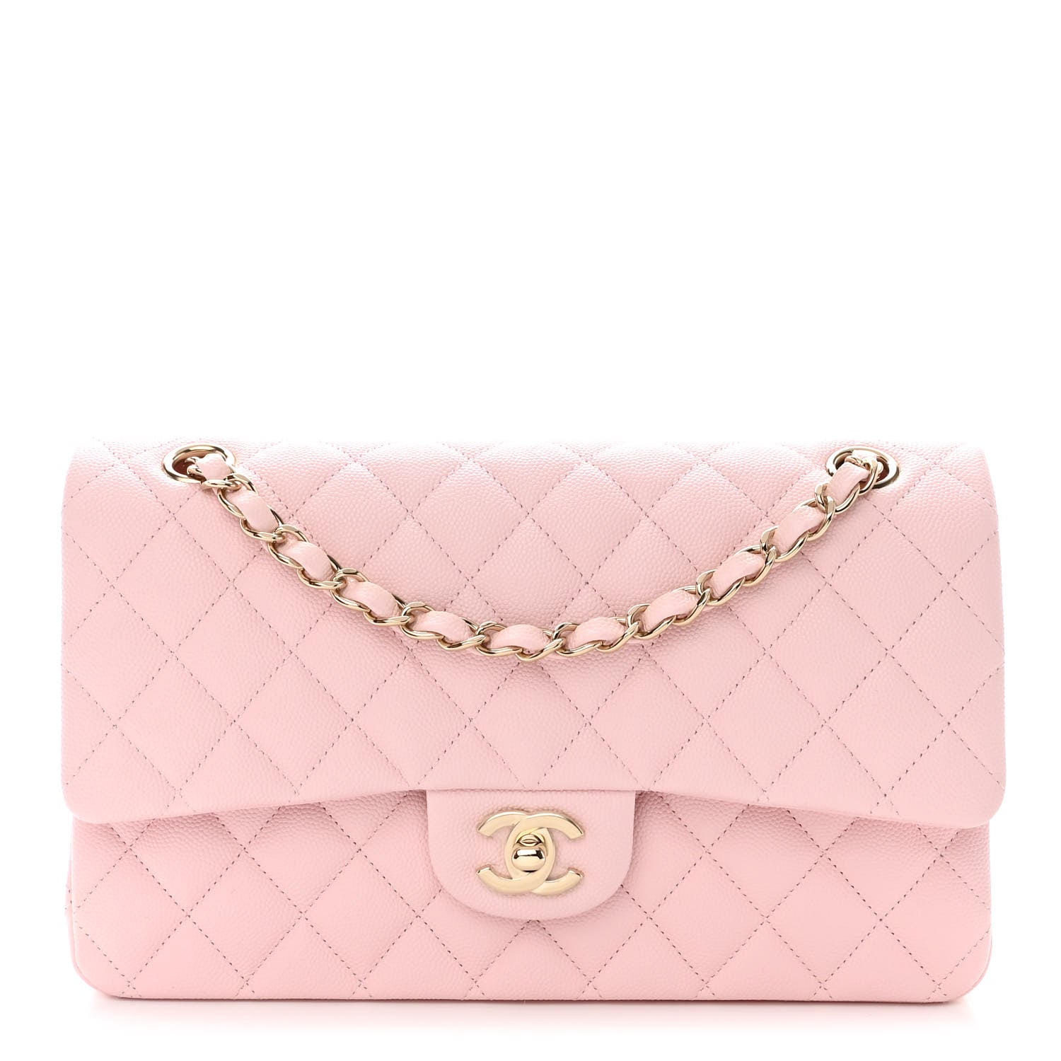 Caviar Quilted Medium Double Flap Light Pink