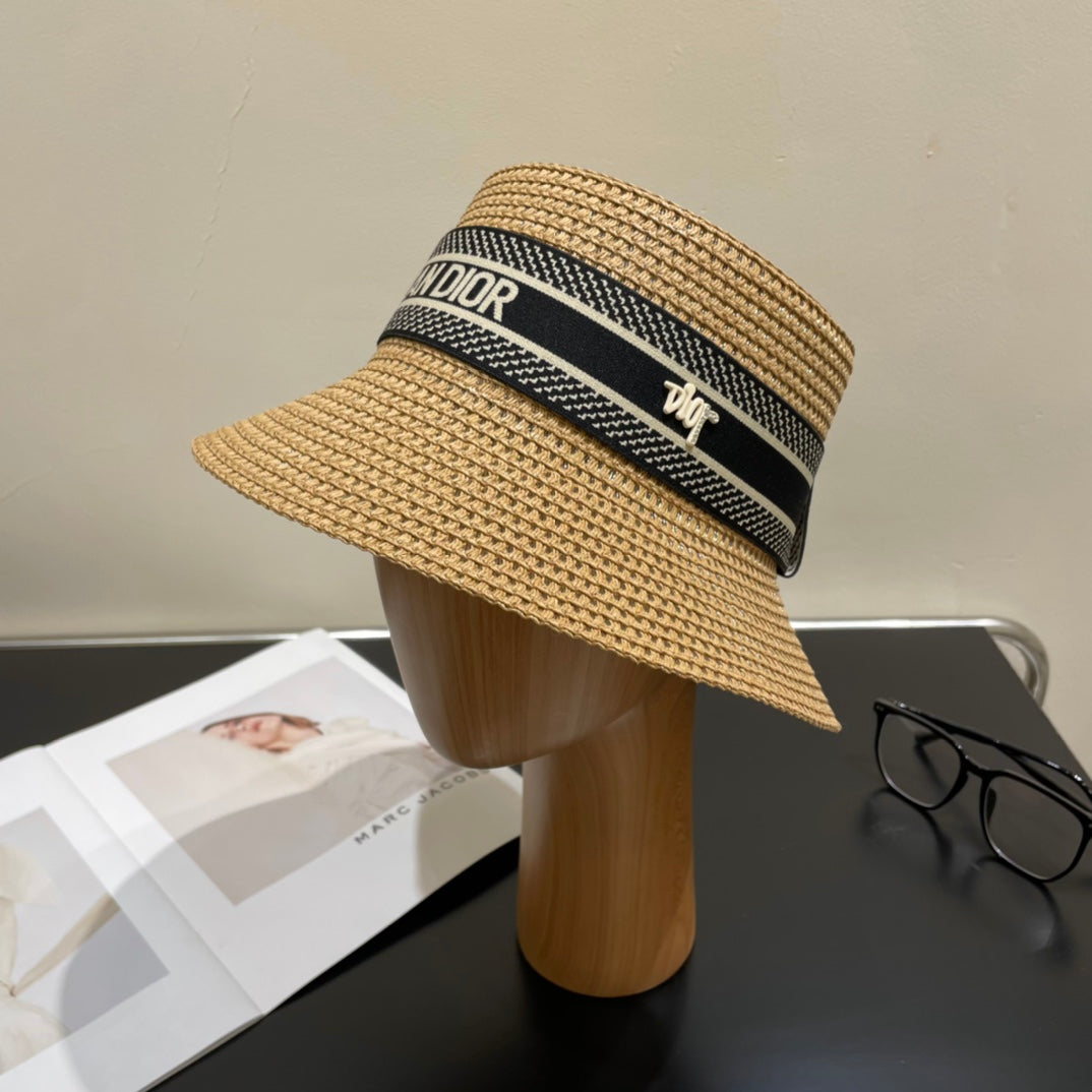 Embroidered Ribbon Straw Sun Hat