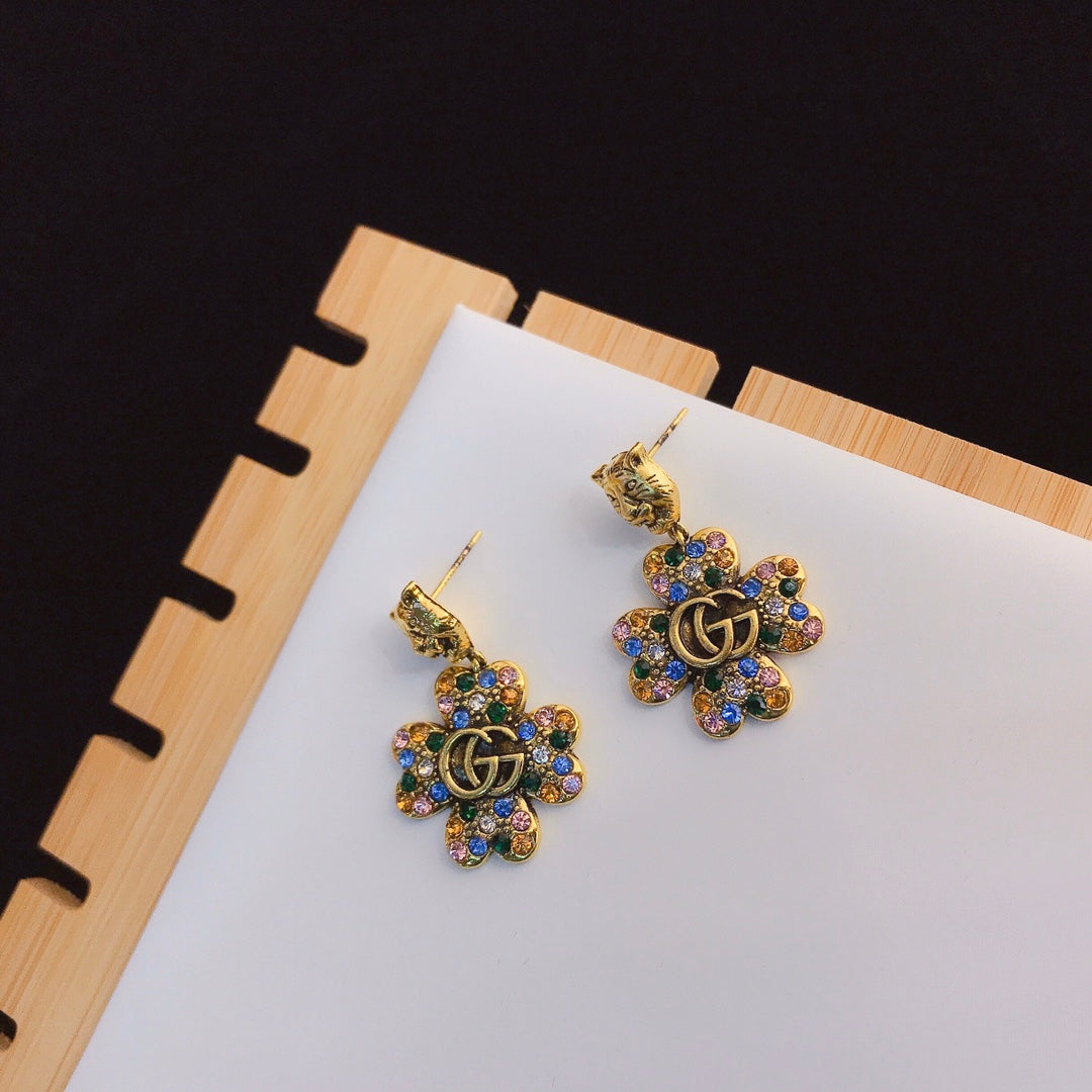 Colored Diamond Tiger Head Earrings