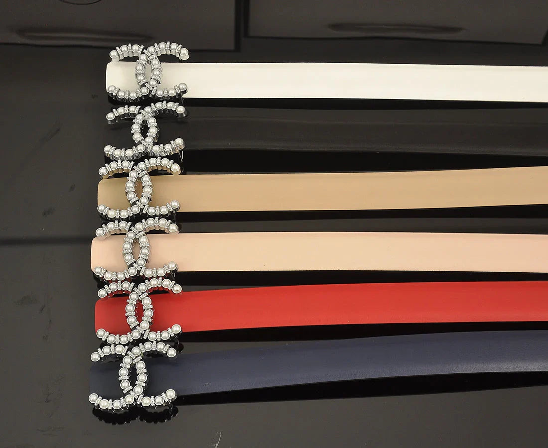 6 color luxury double C pearl rhinestone belt