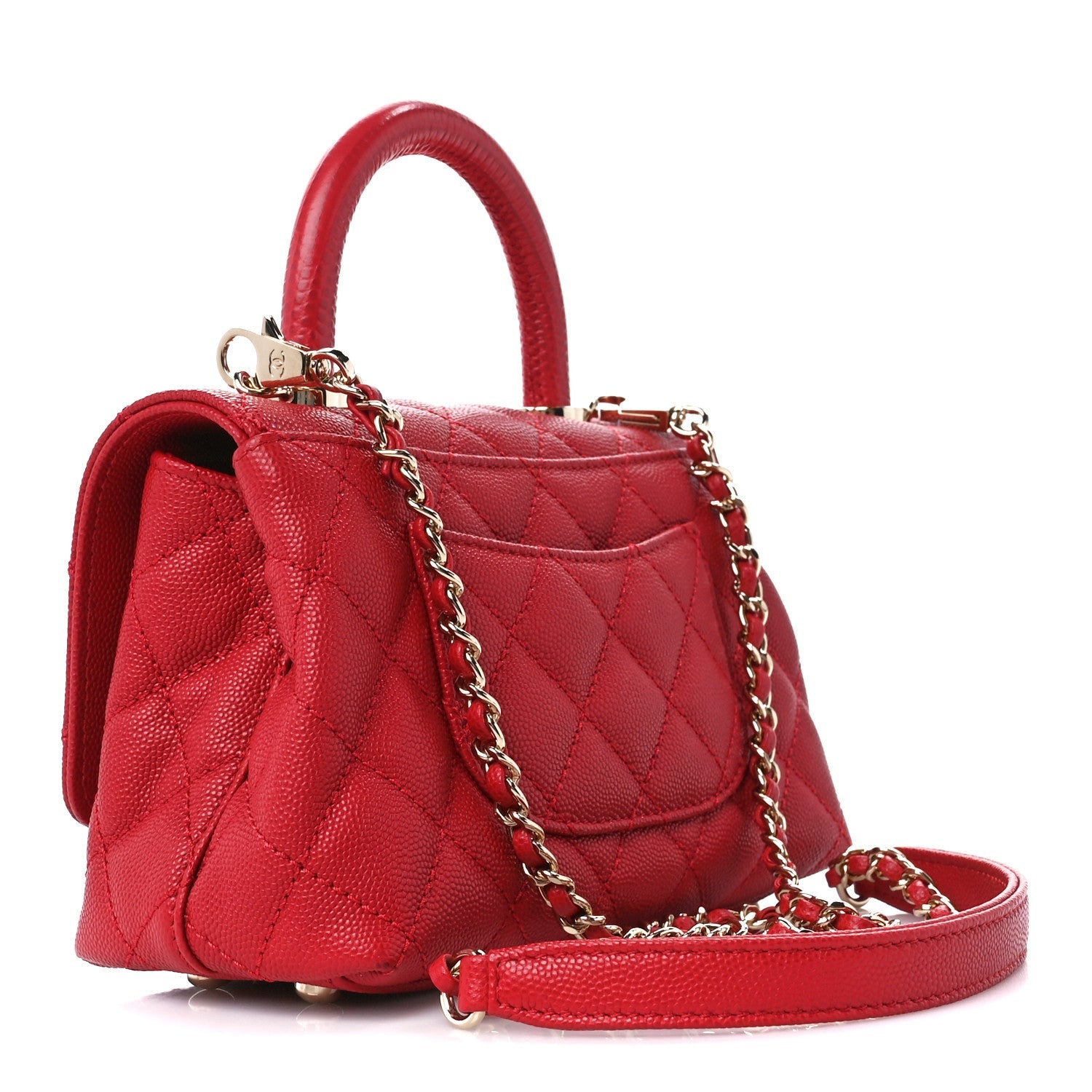 Caviar Quilted Lizard Embossed Extra Mini Coco Handle Flap Red