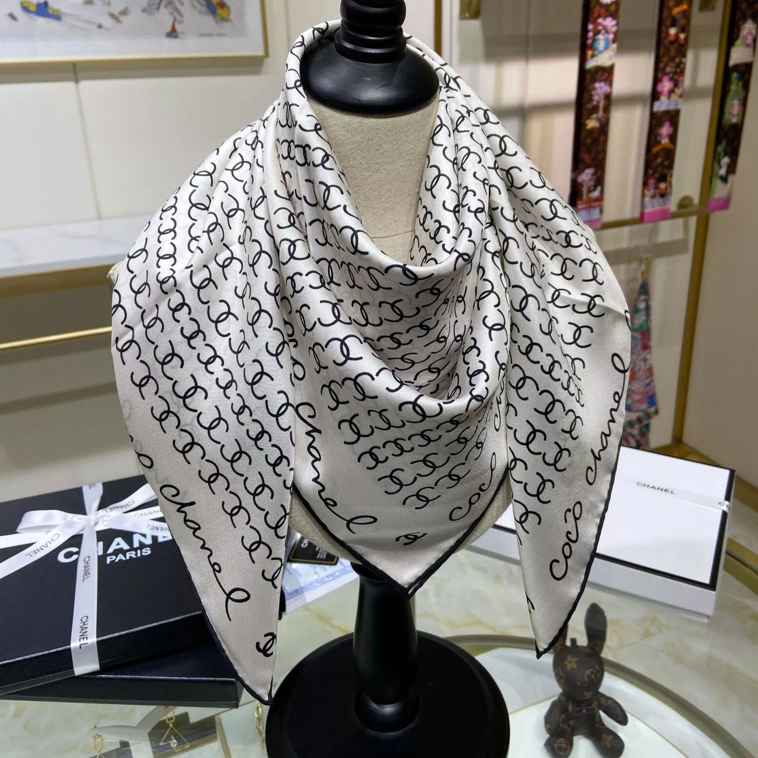 Hand-Painted Logo Square Silk Scarf