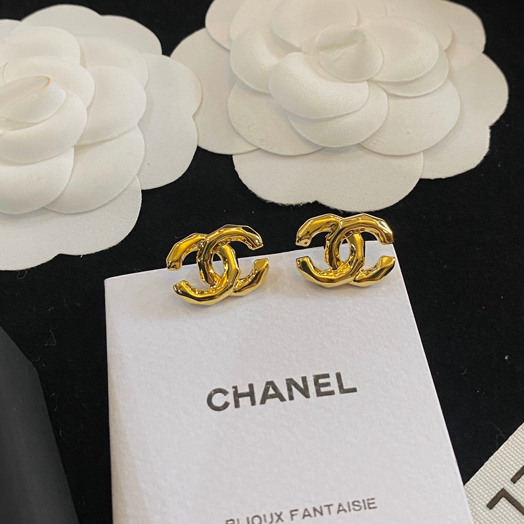 Gold Delicate Logo Stud Earrings