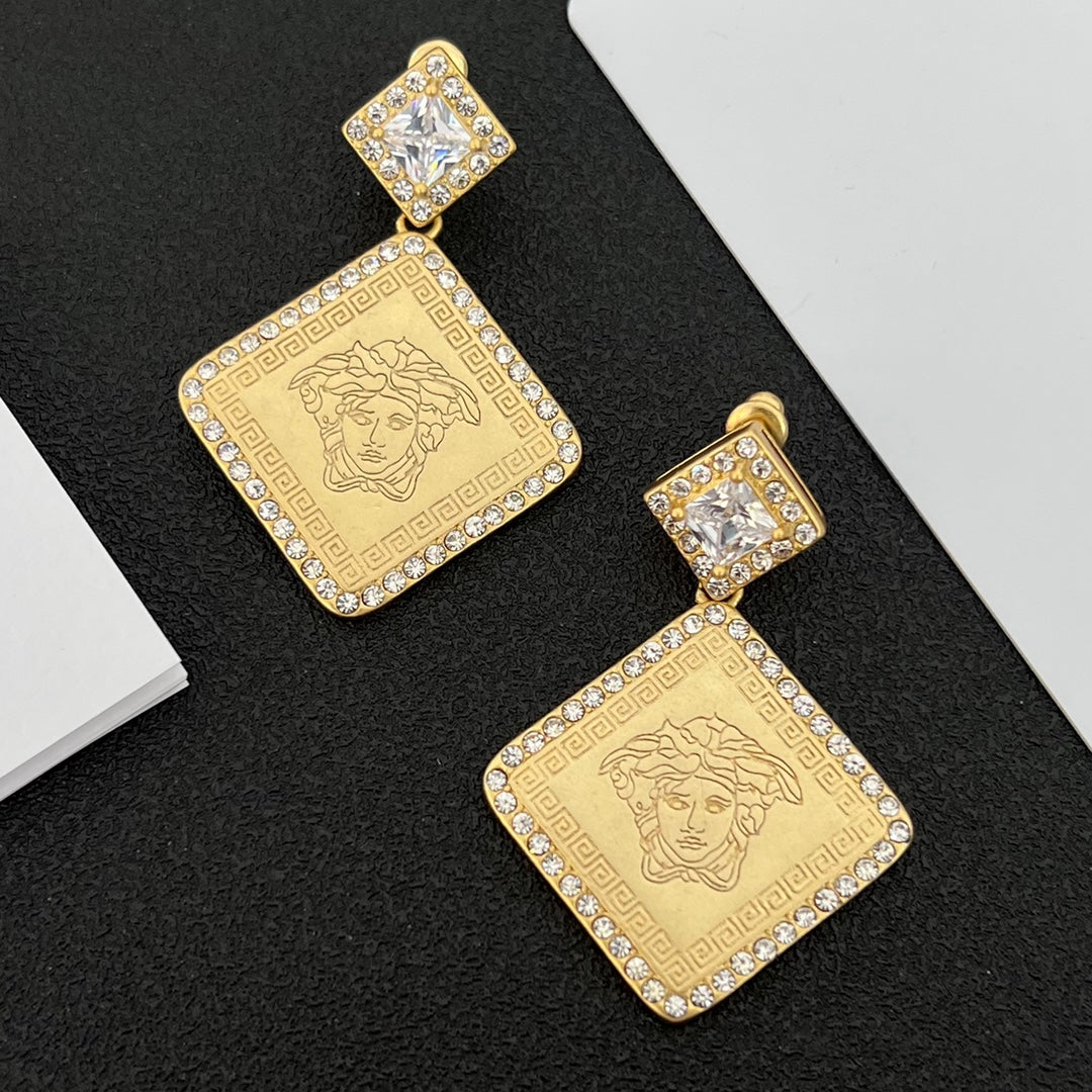 Crystal Diamond Rhombus Drop Earrings