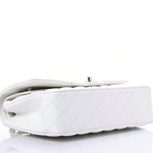 Caviar Quilted Medium Double Flap White