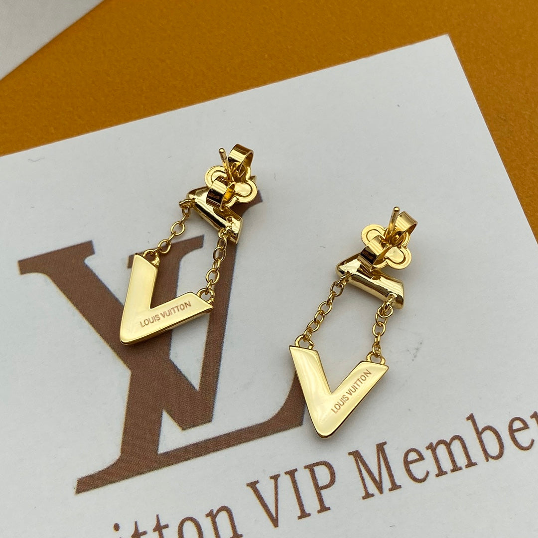 V Letter Chain Earrings