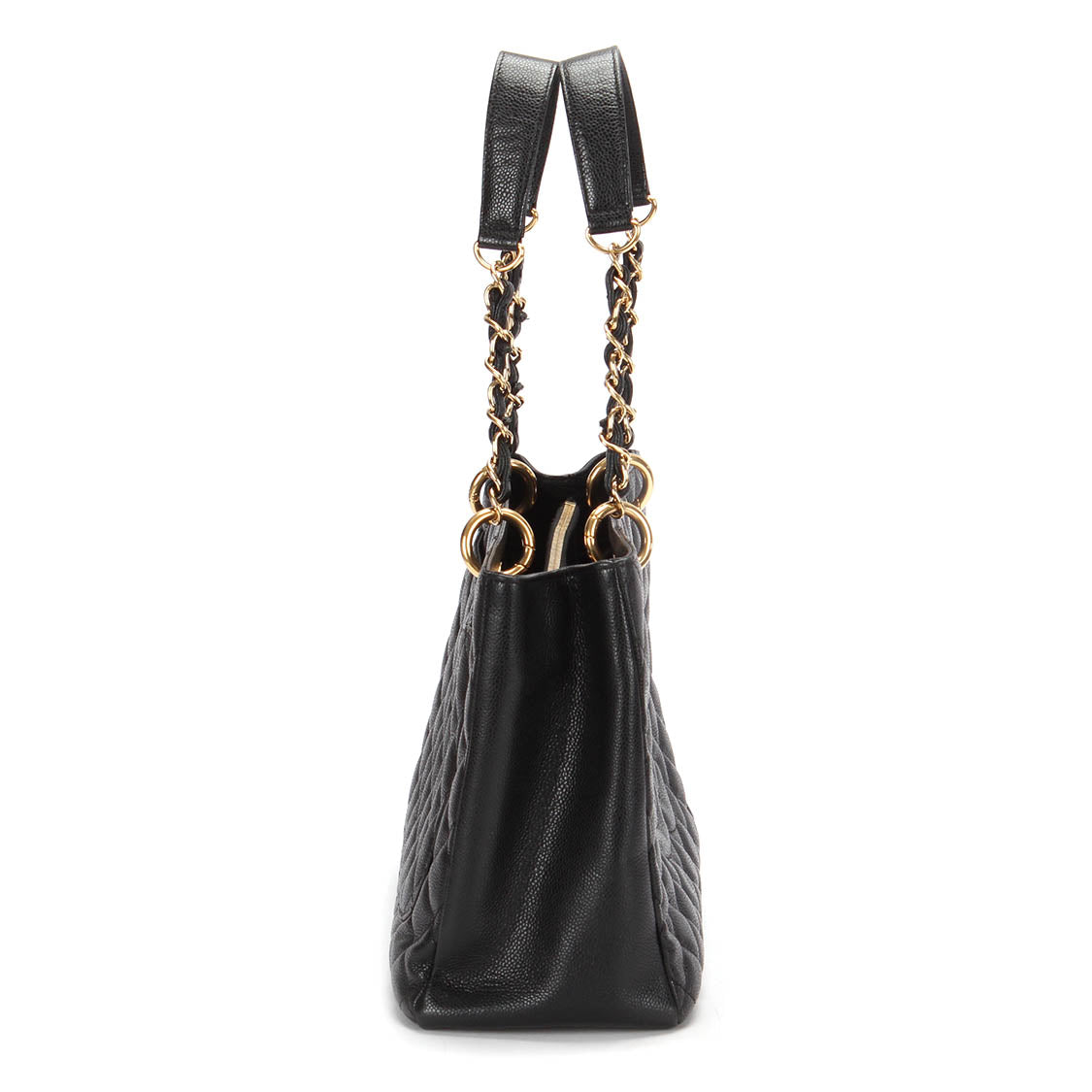 Caviar Quilted Grand Shopping Tote GST Black - Gold chain