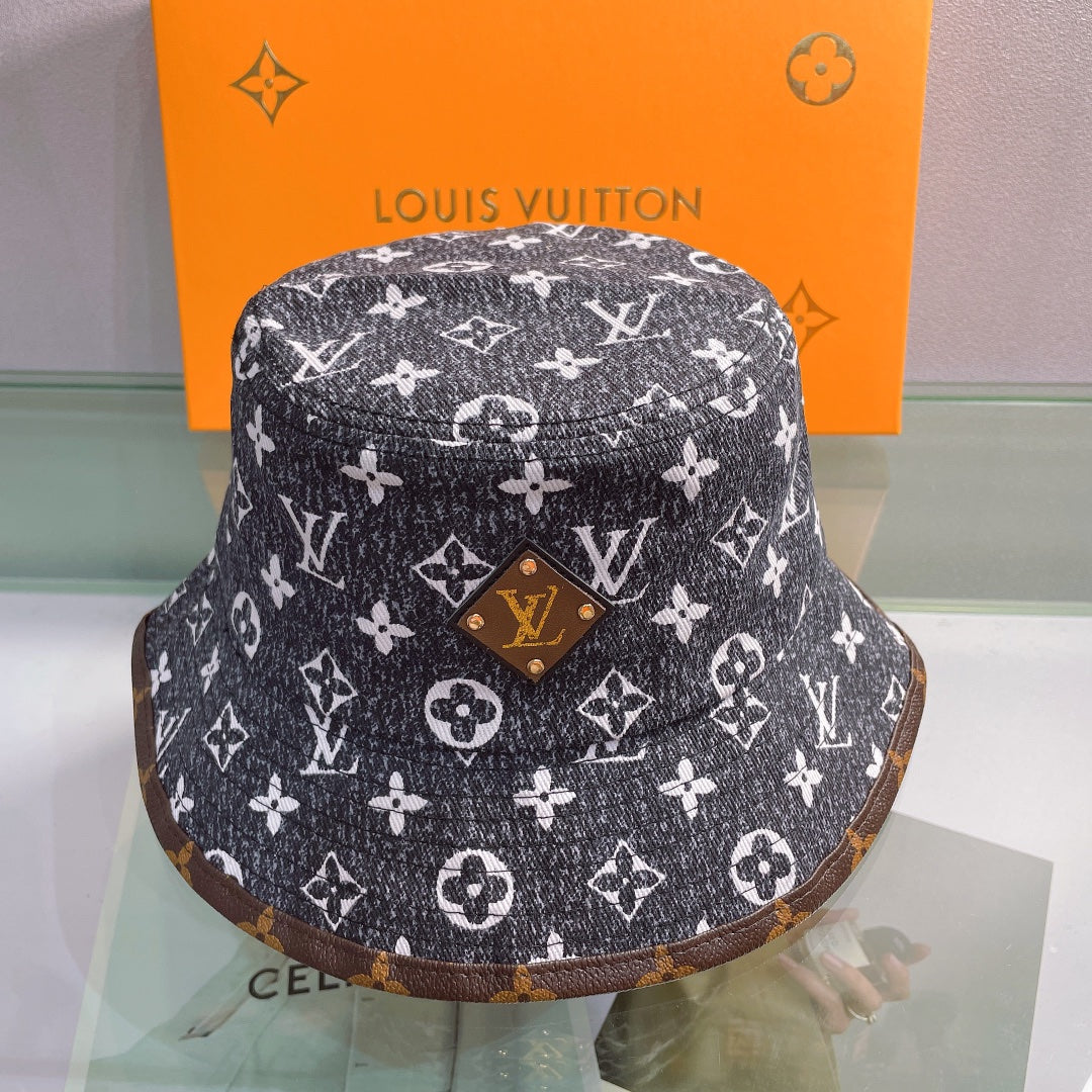 Classic Print Leather Brim Bucket Hat