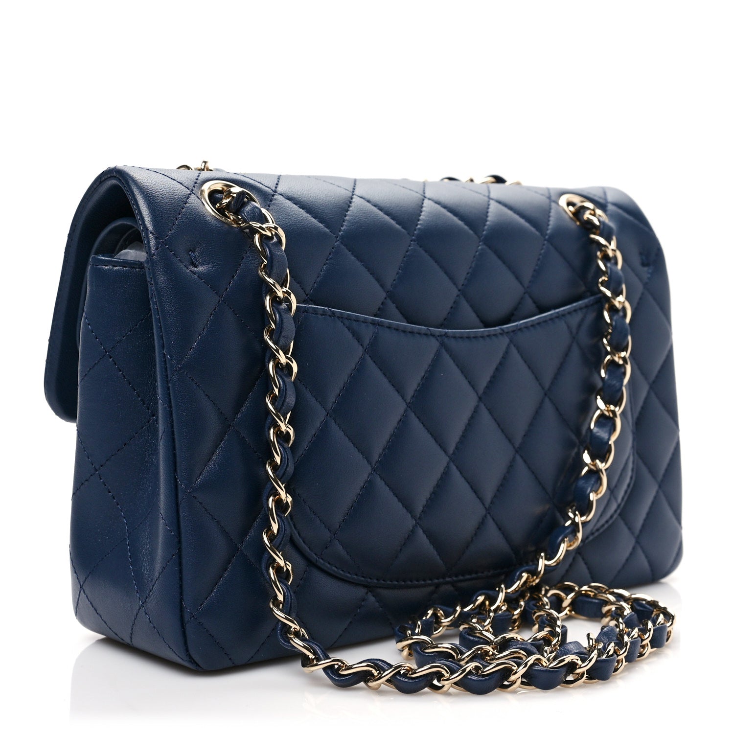 Lambskin Quilted Small Double Flap Dark Blue