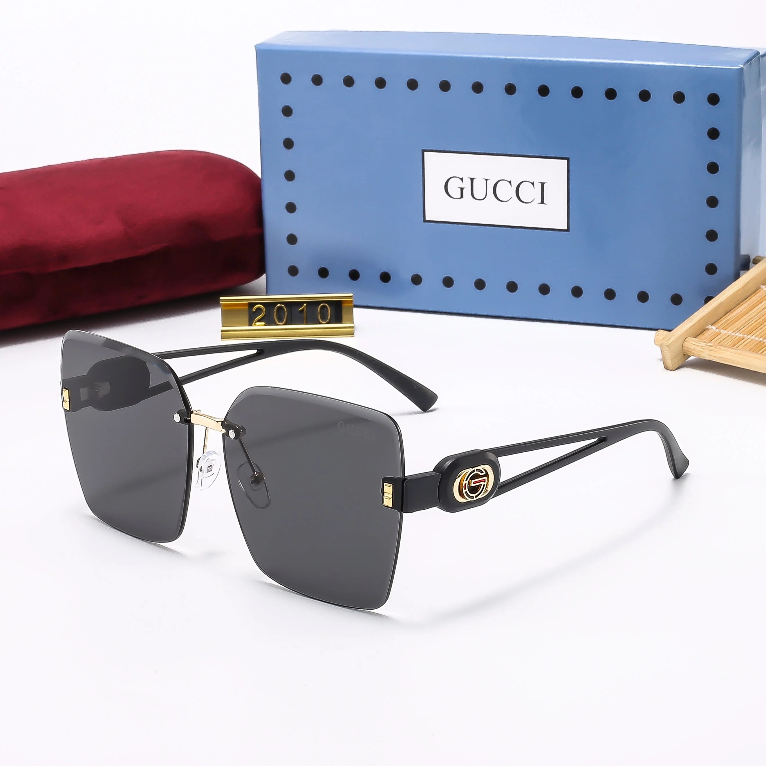 Frameless cut-edge personalized retro square frame sunglasses