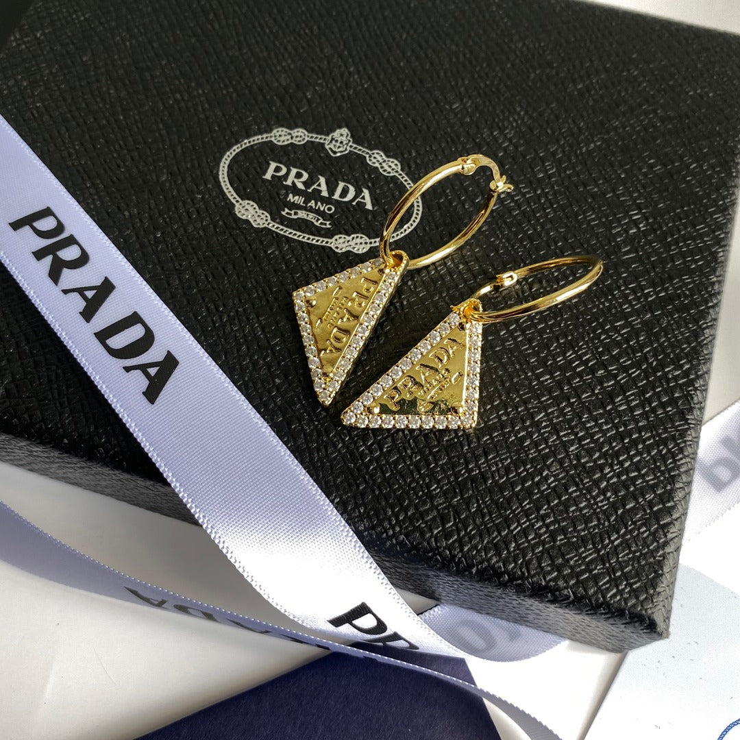 Gold Triangle Diamond Earrings