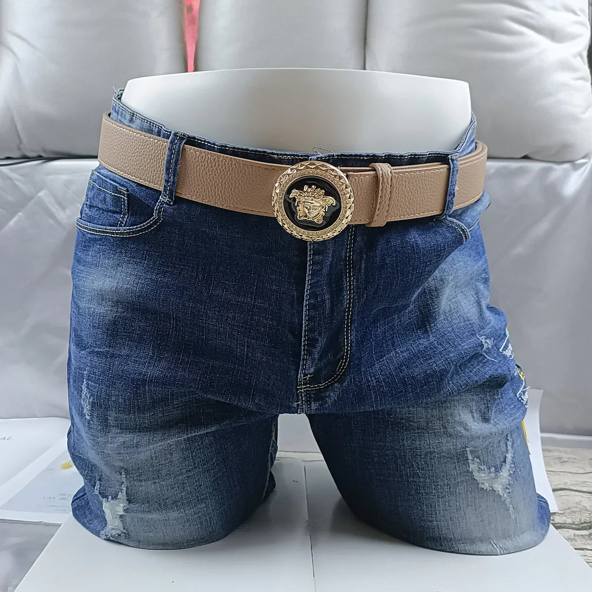 4 Colors Trendy Round Buckle Leather Belt