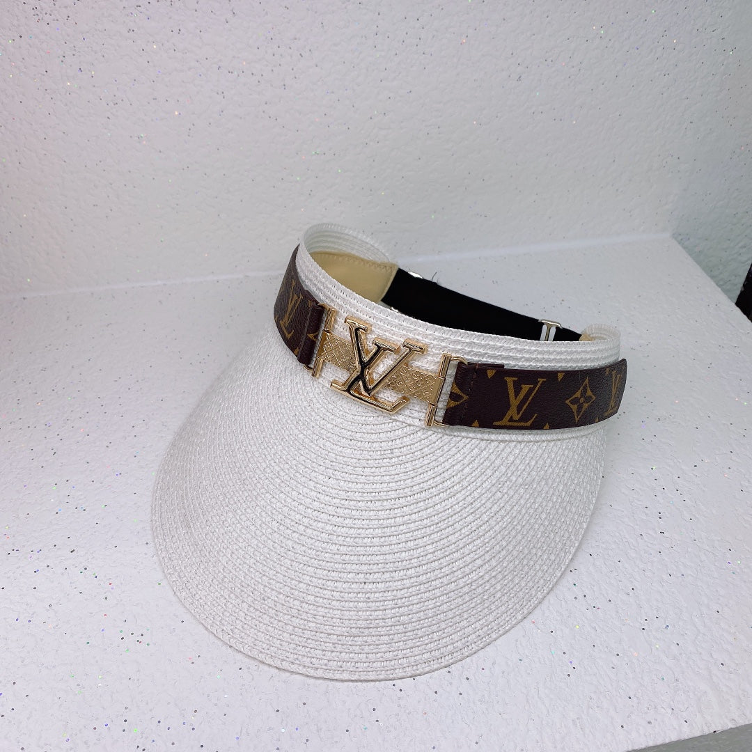 Empty Top Metal Logo Elastic Band Straw Hat