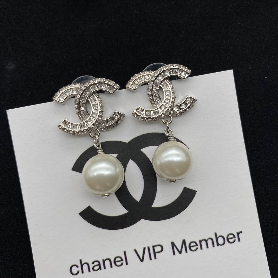 Double C Pearl Drop Earrings