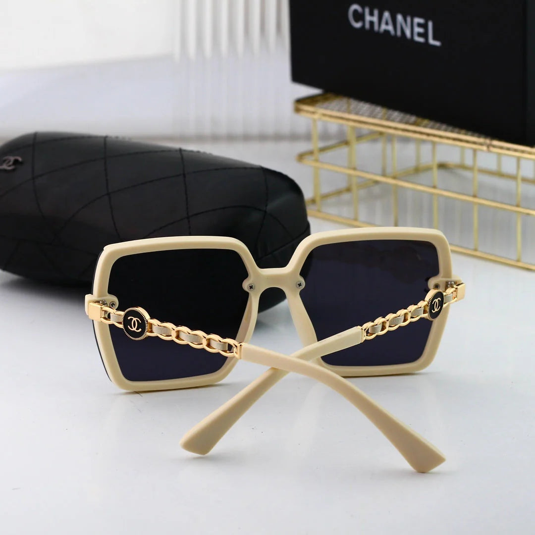 Trendy large frame metal chain sunglasses