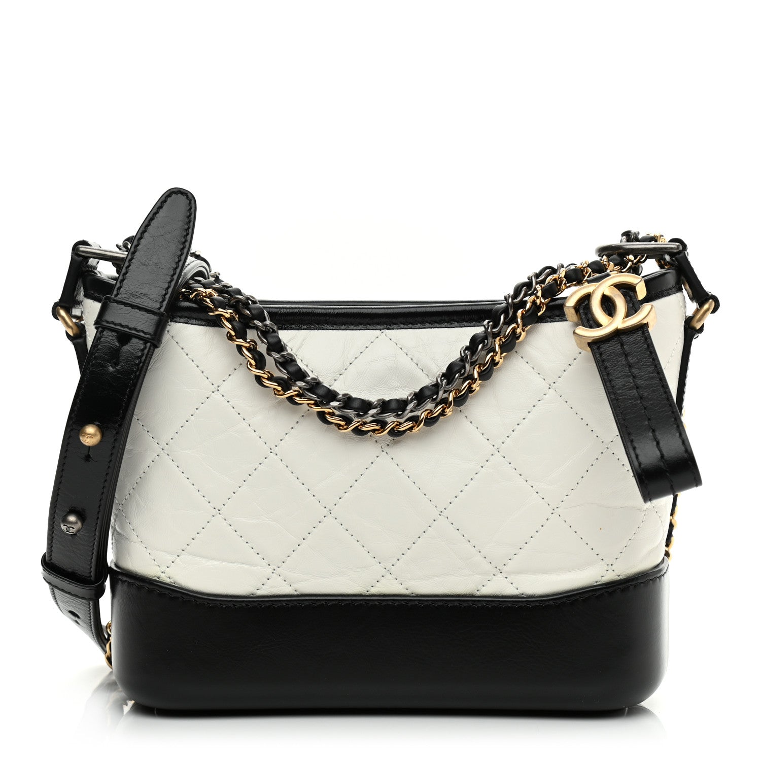 Aged Calfskin Quilted Small Gabrielle Hobo Black White