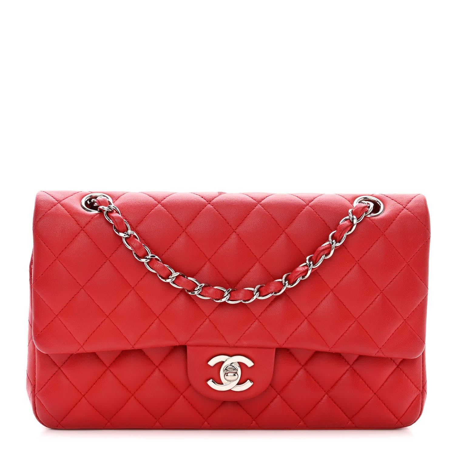 Lambskin Quilted Medium Double Flap Red