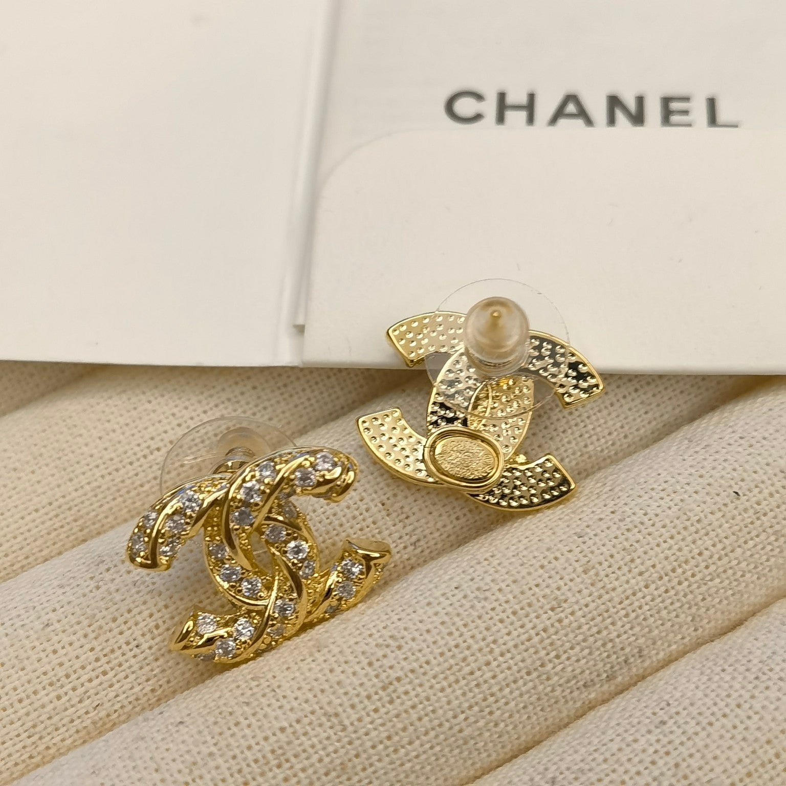 Sparkling Zircon Logo Stud Earrings