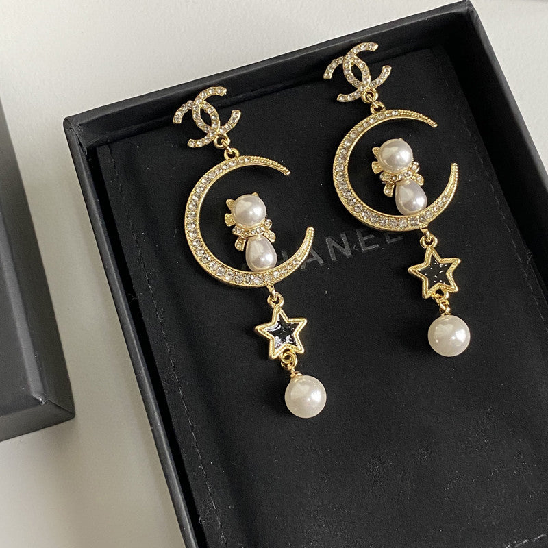 Cat Moon Star Dangling Earrings