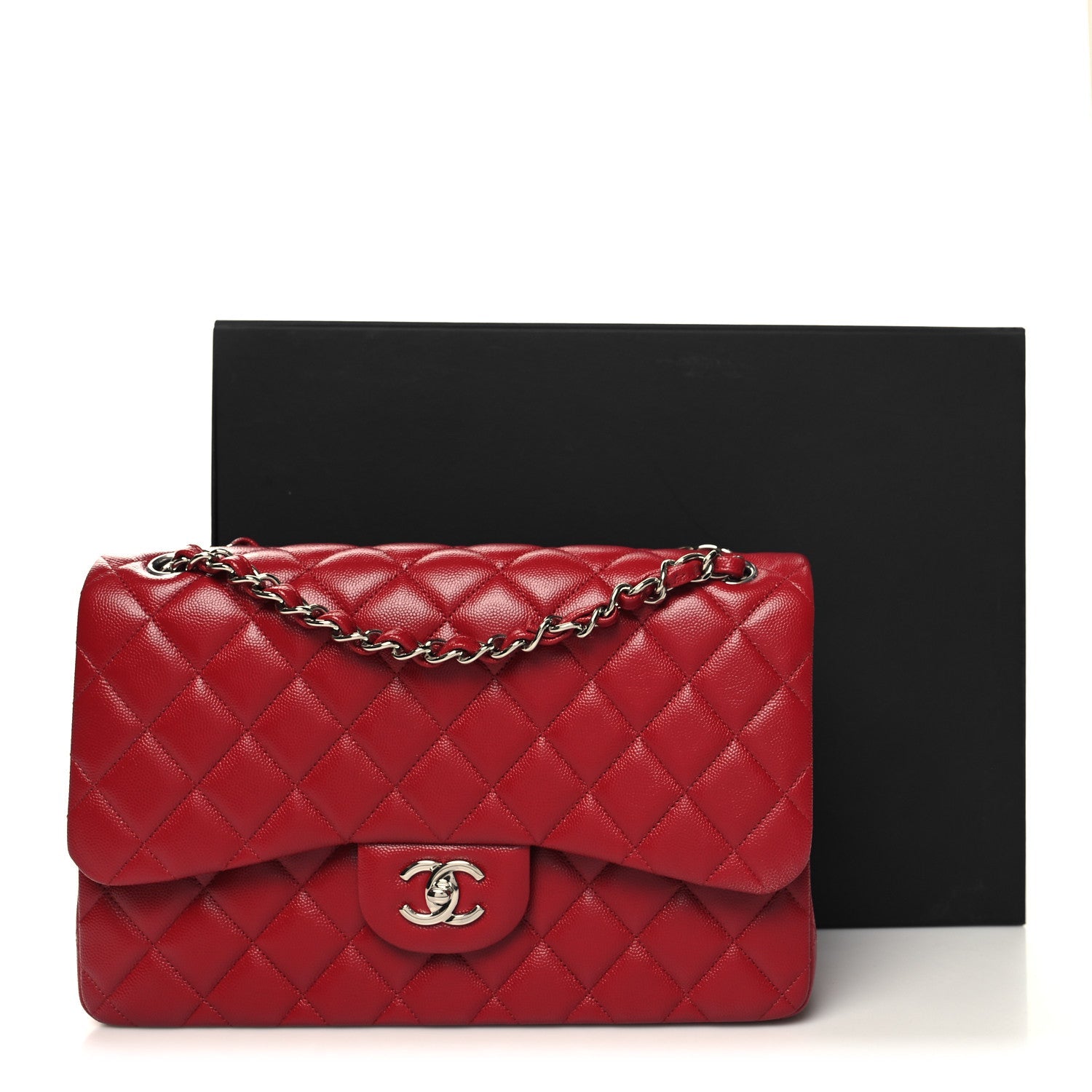 Caviar Quilted Jumbo Double Flap Red