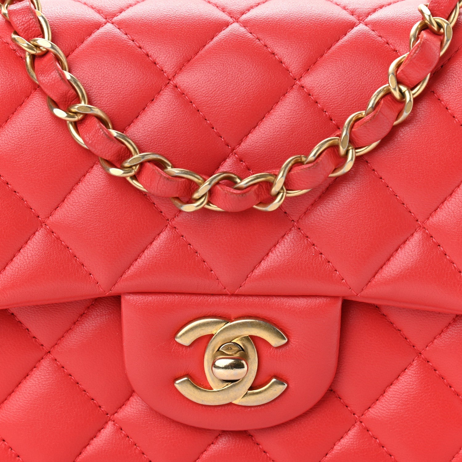 Lambskin Quilted Mini Rectangular Flap Red