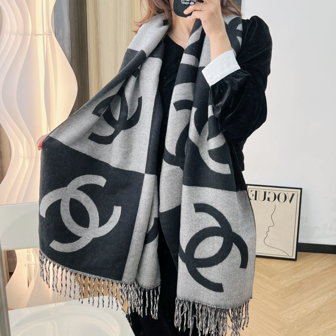 Colorblock Large Logo Cashmere Scarf Shawl